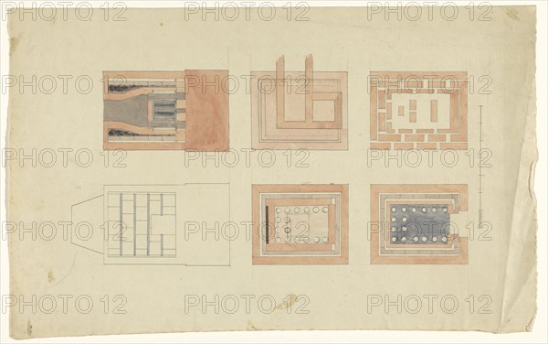 View, cross -sections and floor plans of an oven, c.1835-c.1860. Creator: Workshop of Franz Jakob Kreuter.