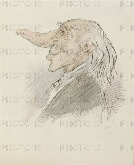 Caricatural head of an old man with a long nose, c.1854-c.1887. Creator: Alexander Ver Huell.