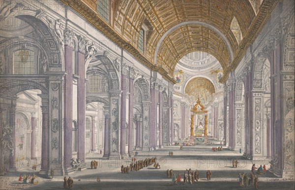 View of the interior of the St. Peter's Basilica in Vatican City, 1700-1799. Creator: Anon.