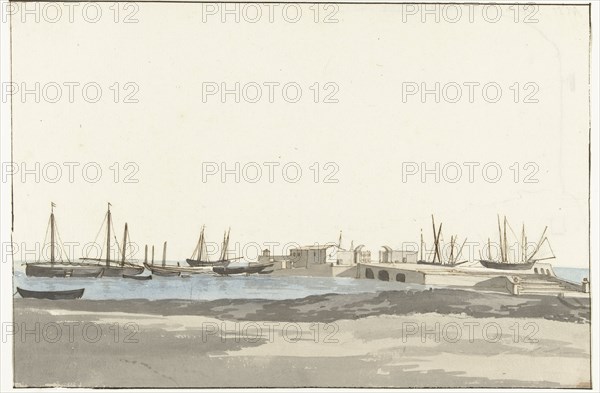 Port of Barletta with ships, 1778. Creator: Louis Ducros.