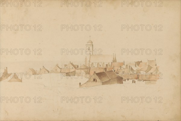 View of Katwijk aan Zee with the Andreaskerk (or Old Church), 1820-1896. Creator: Kasparus Karsen.