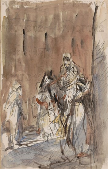 Street with figures, including a horseman, 1923. Creator: Marius Bauer.