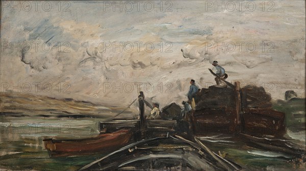 Barges on a River, mid-late 19th century. Creator: Charles Francois Daubigny.