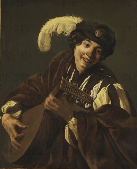 A Boy Playing the Lute ("Hearing", One of a Series of the Five Senses), 1620s. Creator: Hendrick ter Brugghen.