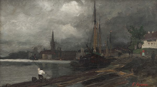 City view with harbor. Study. Creator: Edvard Perseus.