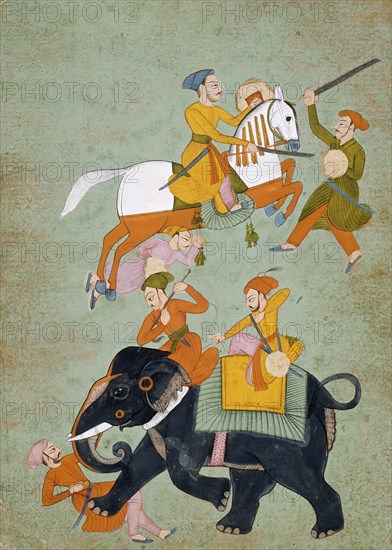 Battle Scene with Elephant, 18th-early 19th century. Creator: Unknown.