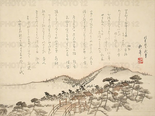 Landscape with Village, c1850s. Creator: Tanaka Shutei.