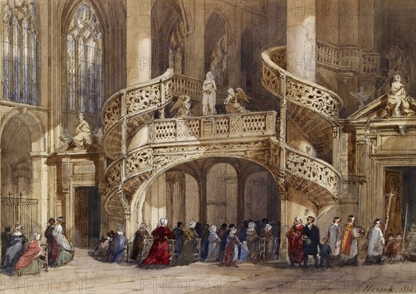 Interior of St. Etienne du Mont, 1864. Creator: Émile-Antoine-François Herson.