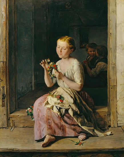 The wreath maker, 1861. Creator: Ferdinand Georg Waldmuller.