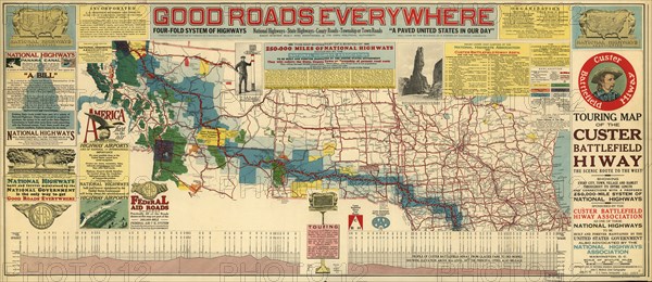 Touring map of the Custer Battlefield Hiway: the scenic route to the west, 1925. Creators: John C. Mulford, C. C. Faunce.