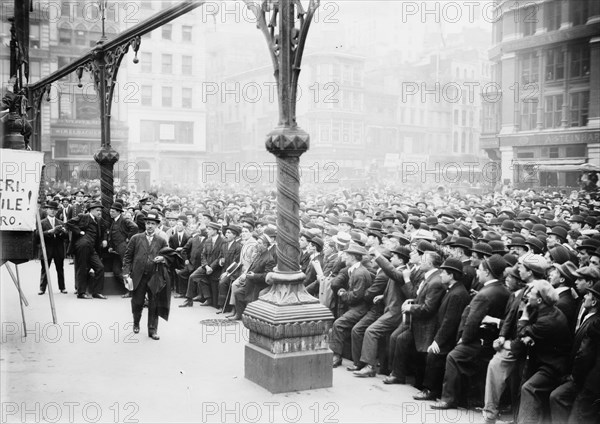 Union Square, New York. J.J. Ettor speaking to striking barbers, 1913. Creator: Bain News Service.