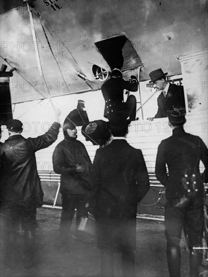 French soldiers inspecting Zeppelin, 1913. Creator: Bain News Service.