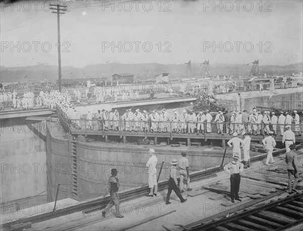 Gatun Upper Locks- Footbridge across Upper Guard Gates, between c1910 and c1915. Creator: Bain News Service.