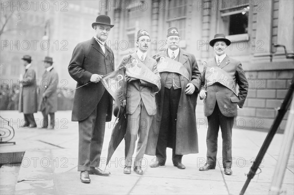 Col. A.S. Bacon -- Theo. Mackey -- Geo. A. Dyack -- Alex. M. Cohn of Cal. in N.Y., 1914. Creator: Bain News Service.