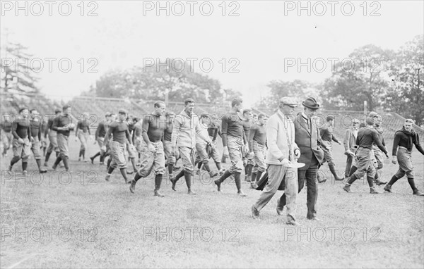 Yale Squad coming on field, Bomeisler, Spalding, Mack, Dr. Bull, between c1910 and c1915. Creator: Bain News Service.