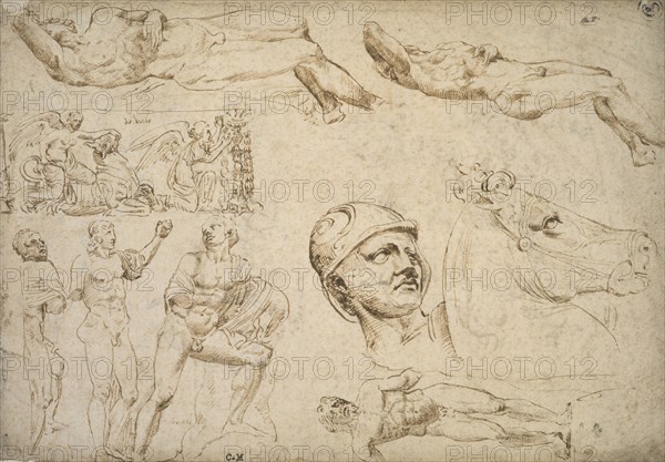 A sheet of studies after the Antique, 1532-1535. Creator: Maerten van Heemskerck.