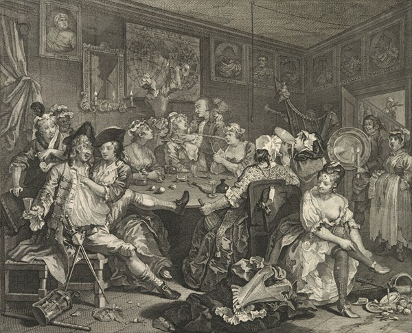 A rake's progress. Plate 3. The tavern scene, 1735. Creator: William Hogarth.