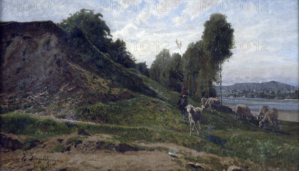 Landscape with sheep,  c1855. Creator: Charles Francois Daubigny.