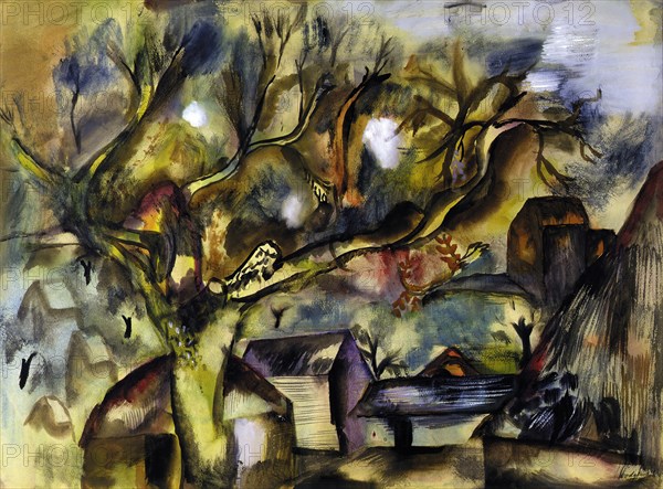 Farm piece, evening, 1936. Creator: Frances Hodgkins.