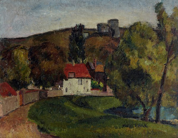 Landscape Village beneath the ruins,  c1915. Creator: Frederick James Porter.