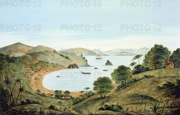 Kororareka Beach, Bay of Islands, New Zealand, c1856. Creator: Thomas Gardiner.