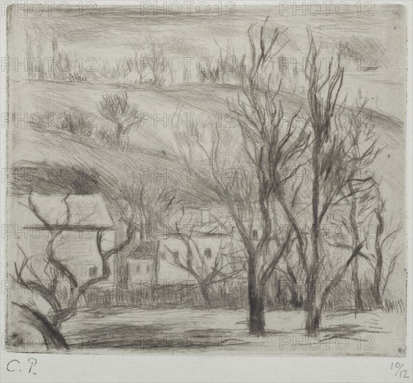 Paysage à l'Hermitage (Pontoise); (Landscape at l'Hermitage, Pontoise), 1880. Creator: Camille Pissarro.