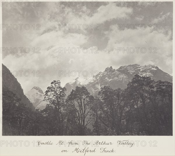 Castle Mountain from the Arthur Valley, on Milford Track, 1920s. Creator: Harry Moult.