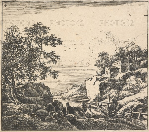 Eight landscapes. Plate 4. The waterfall, 1640-51. Creator: Herman Naiwincx.