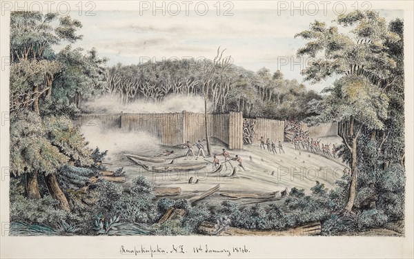 Storming of the Pa at Ruapekapeka, 11th January 1846, 1846. Creator: John Radcliffe Hayes Williams.