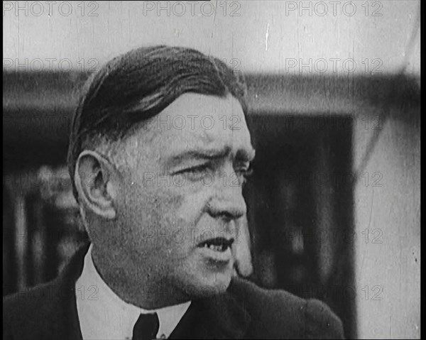 Sir Ernest Shackleton Talking Before an Exploration, 1922. Creator: British Pathe Ltd.