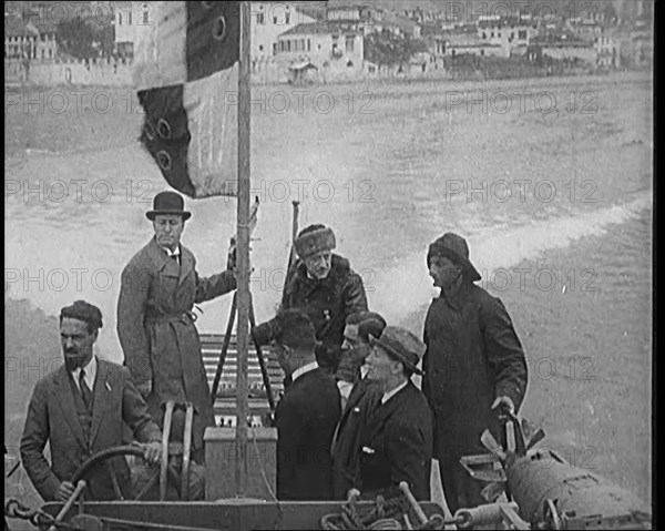 Benito Mussolini (Il Duce) and Gabriele D'Annunzio Speeding Across Lake Garda, Italy..., 1929. Creator: British Pathe Ltd.