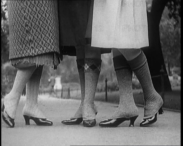 Close up Shot of Female Civilians Legs Wearing Wool Stockings, 1920. Creator: British Pathe Ltd.