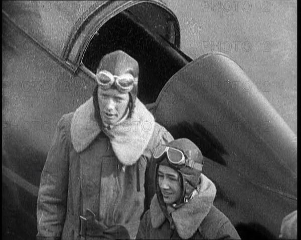 American Aviator Charles Augustus Lindbergh and His Wife Anne Morrow Lindbergh Wearing..., 1930s. Creator: British Pathe Ltd.