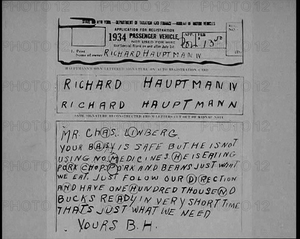 Notes of Ransom Being Compared as Articles of Evidence in the Lindbergh's Kidnapping Case Trial,1930 Creator: British Pathe Ltd.