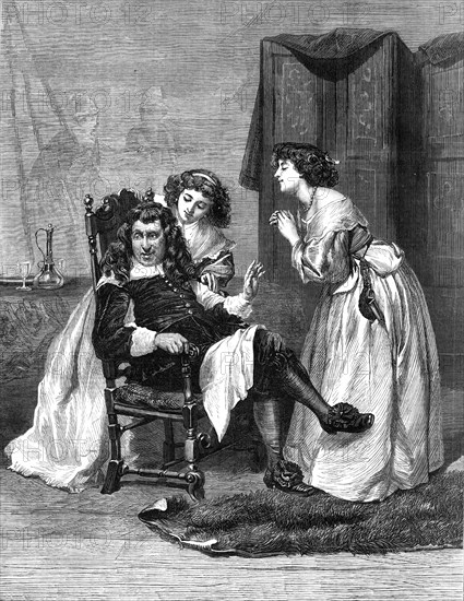 Persuading Papa, by J. Pettie, A.R.A., in the Exhibition at the Gallery, 7, Haymarket, 1869. Creator: Unknown.