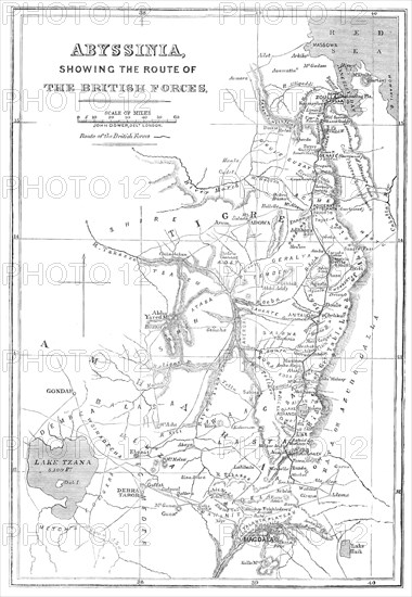 Abyssinia, showing the route of the British forces, 1868. Creator: John Dower.