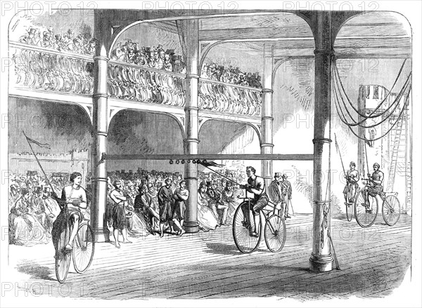 Bicycle tournament at Liverpool, 1869. Creator: C. R..