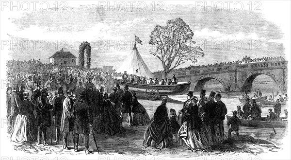 Lady Houghton naming the Pontefract and Goole Life-Boat, Ferrybridge, Knottingley, Yorkshire, 1865. Creator: Unknown.