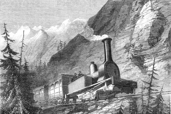 Locomotive engine, with horizontal extra wheels, for the Mont Cenis Railway, 1868. Creator: Unknown.