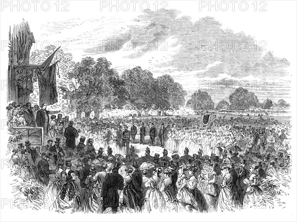 Mr. Disraeli opening the Industrial Exhibition at Halton, Buckinghamshire, 1868. Creator: Unknown.