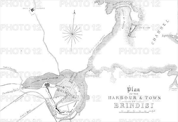 Plan of the harbour and town of Brindisi, 1869. Creator: Unknown.