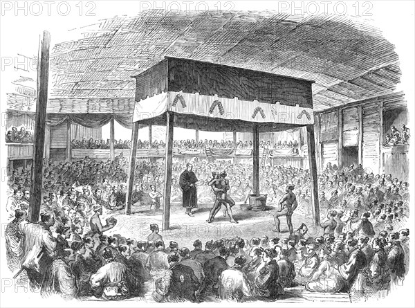 Sketches from Japan: wrestling at Osaka, 1868. Creator: Unknown.