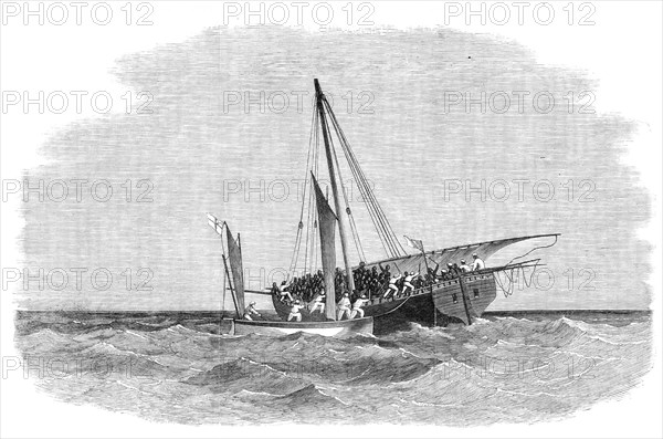 Suppression of the Slave Trade...coast of Africa:...H.M.S. Daphne capturing a slave-dhow, 1869. Creator: Unknown.