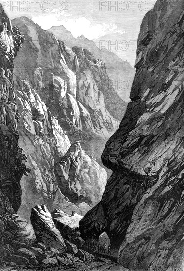 The Abyssinian Expedition: the Middle Sooroo Defile in the Senafe Pass, 1868. Creator: Mason Jackson.