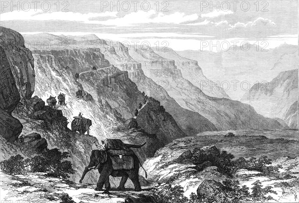 The British Expedition to Abyssinia: Major Murray's Armstrong guns crossing the Tacazze Valley, 1868 Creator: Unknown.