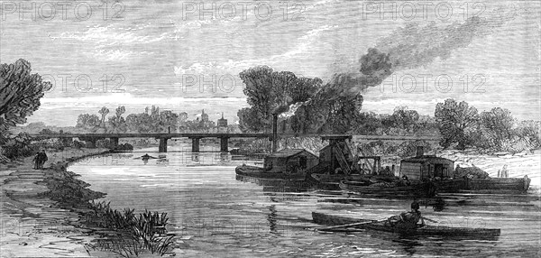 The Cam River improvements: dredging near Cambridge, 1869. Creator: Unknown.