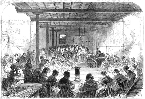 The Distress in East London: sewing-class in Berner-Street, Commercial-Road East, 1868. Creator: Unknown.