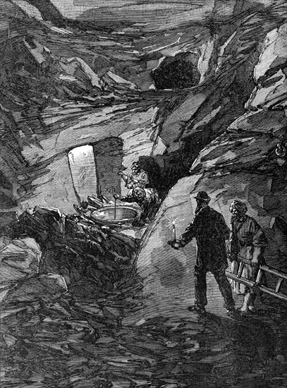 The Explorations at Jerusalem: rock-cut tunnel near the Fountain of the Virgin, 1869. Creator: Unknown.