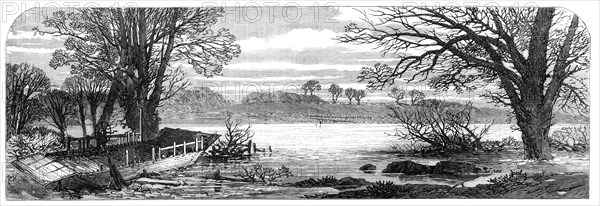 The Hunting Disaster in Yorkshire: the ferry-boat on the Ure, 1869. Creator: Unknown.