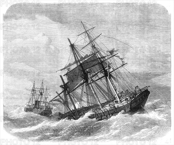 The late collision off The Lizard: H.M.S. Terrible towing The Calcutta into Plymouth, 1869. Creator: Unknown.